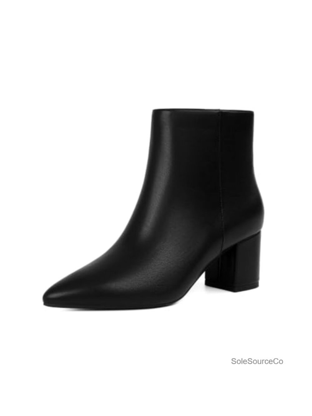 Faux Leather Ankle Boots Pointed Toe Chunky Low Heel Womens